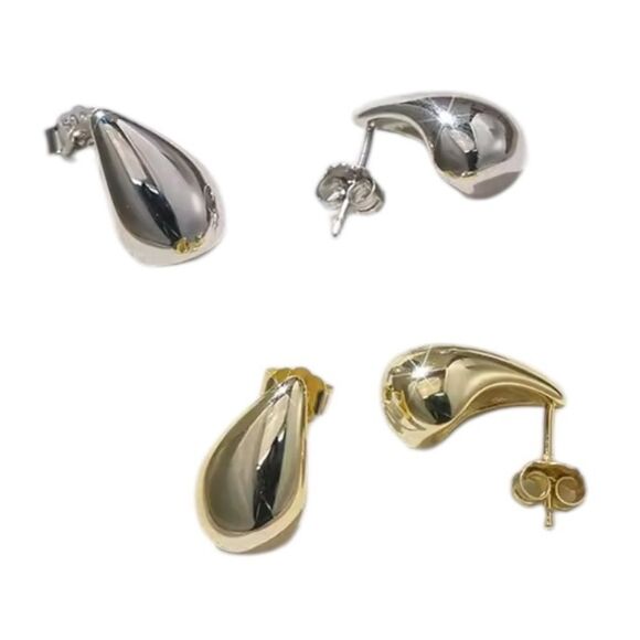 ENA 925 C Shaped 14k over Sterling Silver Water Drop Stud Earrings - Picture 5 of 5